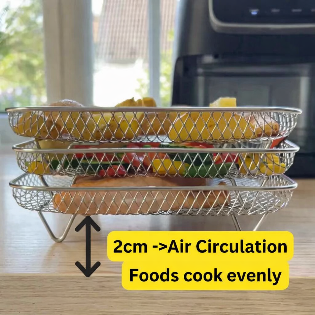 Royelux Stackable Air Fryer Baskets Set For Space Saving Multi Tier Cooking