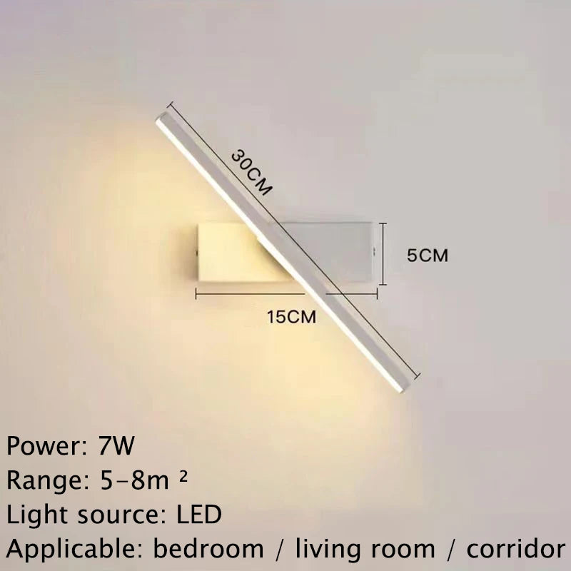 Rotatable LED Wall Light - Modern Lamp for Bedroom & Living Room - Black / 3 Colors