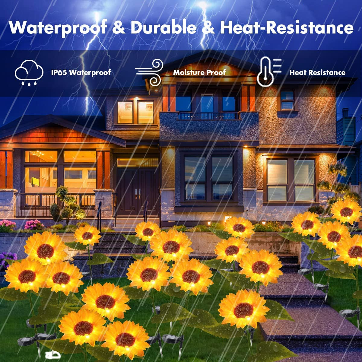 2-Pack Solar Sunflower Garden Light - Outdoor Waterproof LED Garden Lights for Yard Pathway Decoration - Default Title