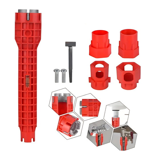 LDQ 14-in-1 Sink Wrench Set with 2 Interchangeable Angle Valves, Double Head Faucet Compatible, Includes Basin Bottom Pliers & Water Pipe Wrench for Easy Installation and Adjustment, Bathroom Sink Accessories, Versatile Wrench Design, Durable Construction