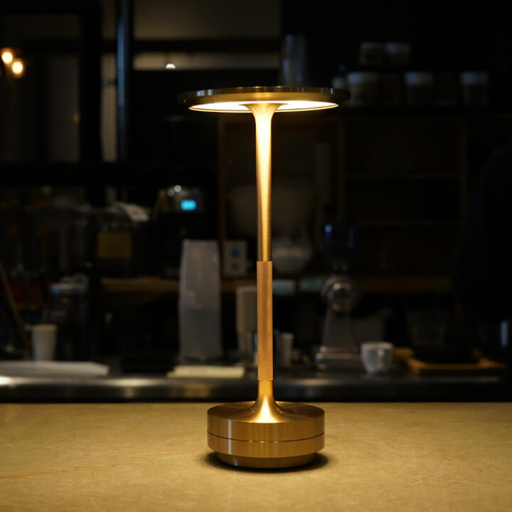 Luxlive Cordless Ambient Table Lamp - Metallic, Waterproof, Adjustable Brightness - Gold