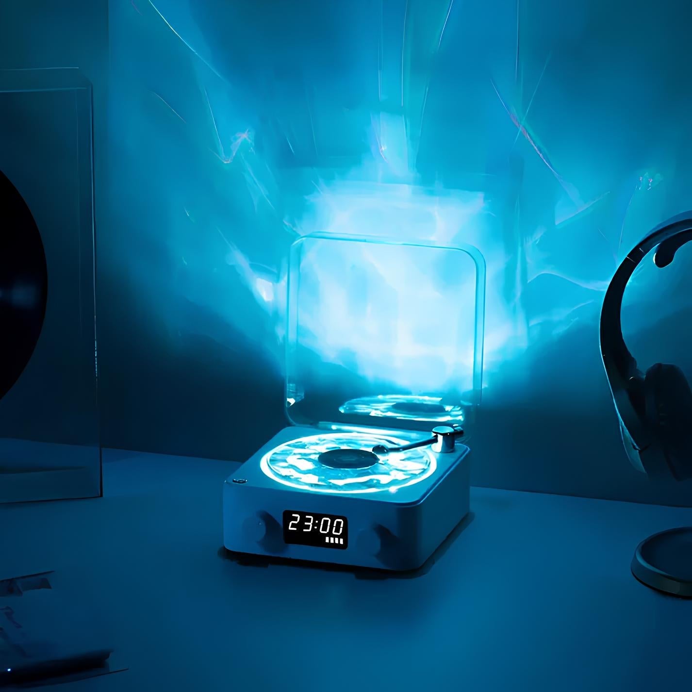 Royaleva Timeless Tunes Light - Vintage Record Player LED Lamp with Bluetooth & White Noise - White&Blue