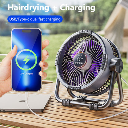 RoyaleGlow Portable Camping Fan with LED Light, 20000mAh Battery & Remote Control