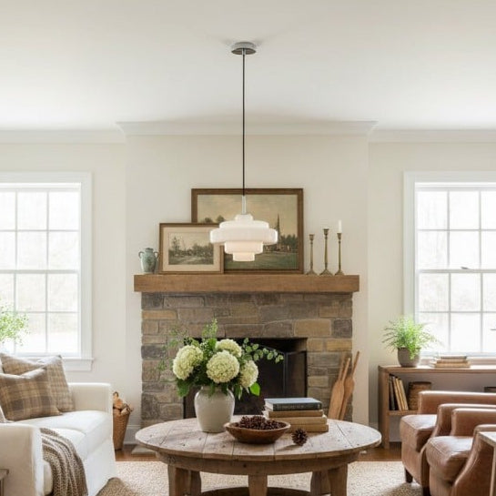Royelux Modern Tiered Glass Pendant Light with Copper Accents