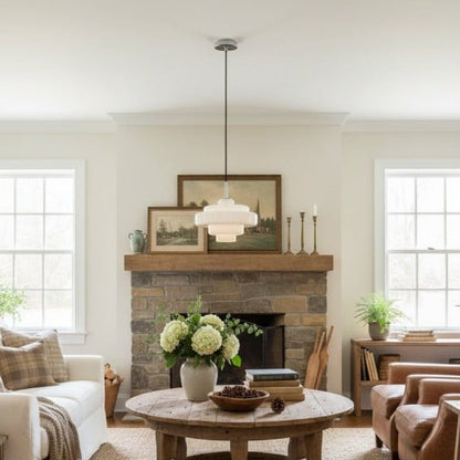 Royelux Modern Tiered Glass Pendant Light with Copper Accents