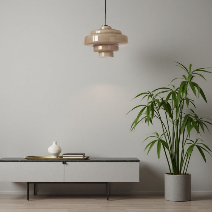 Royelux Modern Tiered Glass Pendant Light with Copper Accents