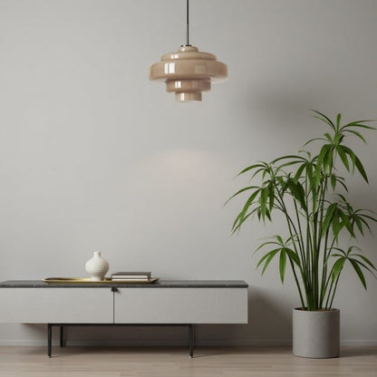 Royelux Modern Tiered Glass Pendant Light with Copper Accents