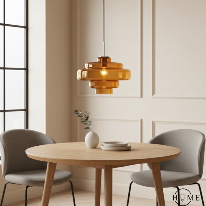 Royelux Modern Tiered Glass Pendant Light with Copper Accents