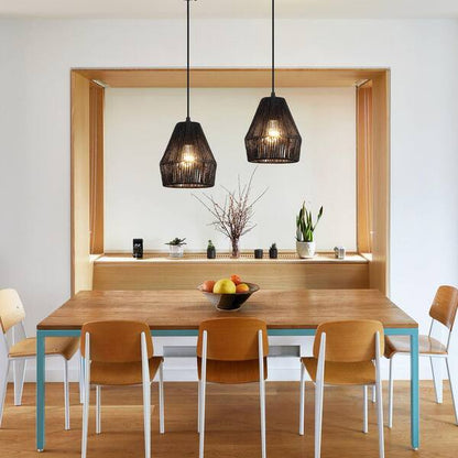 RoyaleGlow Black Handwoven Paper Rope Pendant Light - Japanese Wabi-Sabi Ceiling Lamp