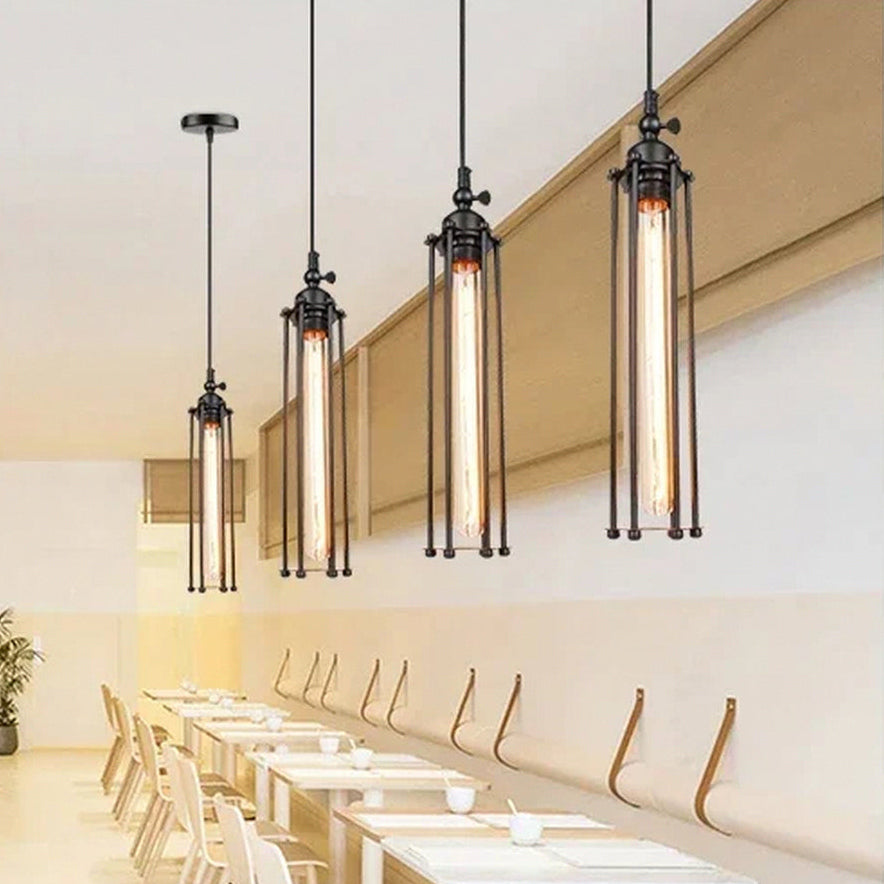 Rayvia Vintage Industrial Flute Pendant Light, Metal Glass Hanging Fixture