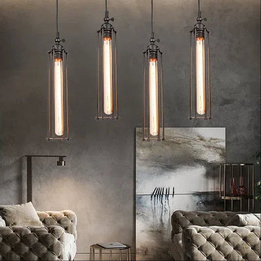 Rayvia Vintage Industrial Flute Pendant Light, Metal Glass Hanging Fixture