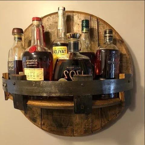 LuxRoyale Bourbon Whiskey Barrel Shelf - Rustic Bar Accessories