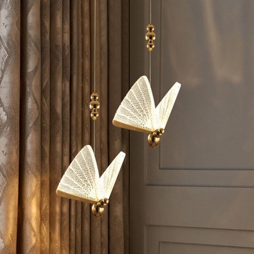 Royallure Butterfly Pendant Hanging Light Lamp Chandelier - Golden small 200cm*22cm*17cm / Warm light