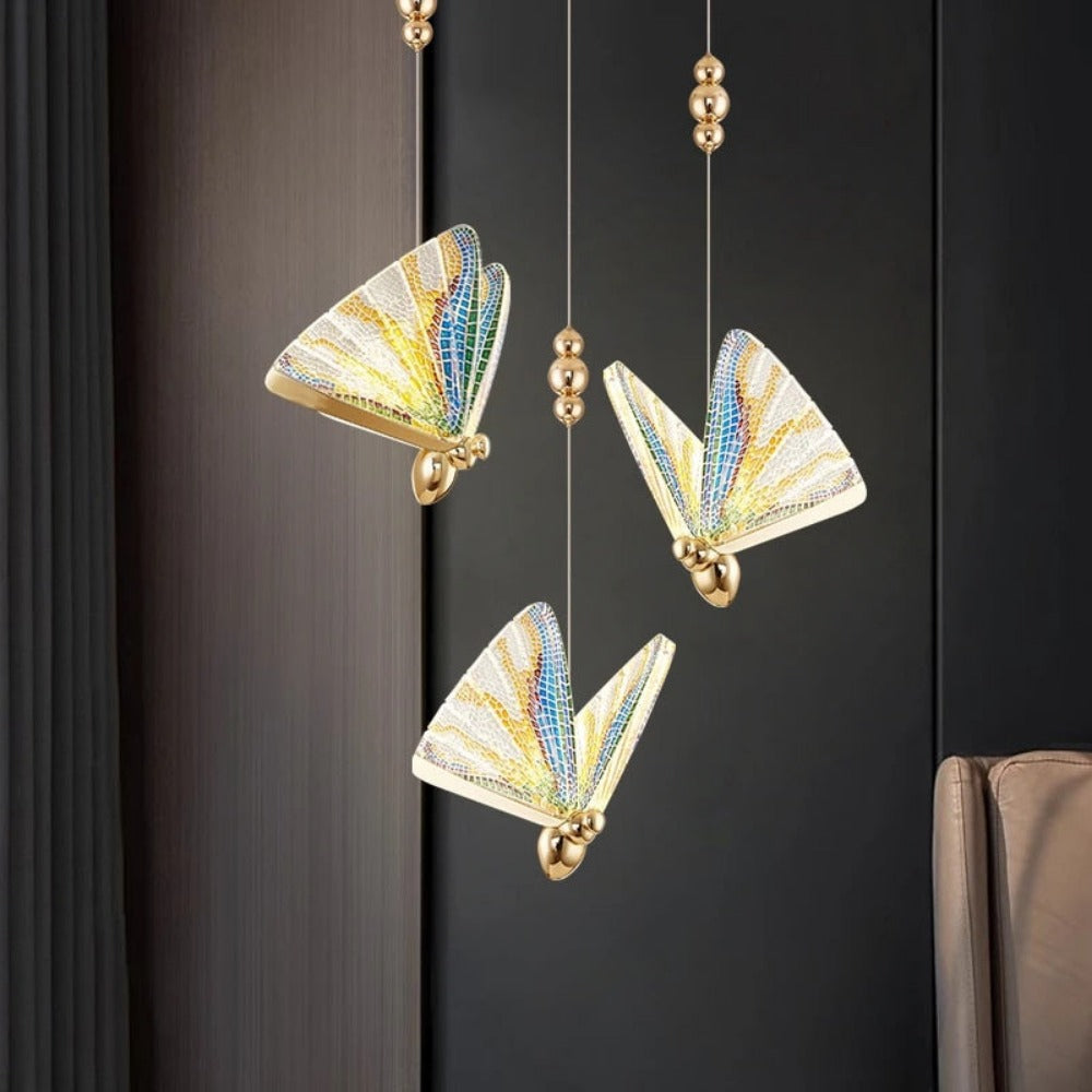 Royallure Butterfly Pendant Hanging Light Lamp Chandelier - Golden small 200cm*22cm*17cm / Warm light