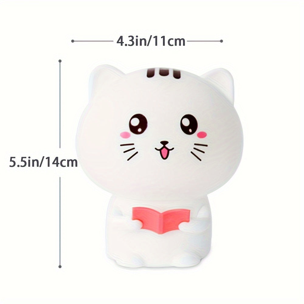 Kawaii Night Light - Cute Reading Kitty Silicone Lamp with 7 Color Changing Modes & USB Rechargeable Battery - Pink