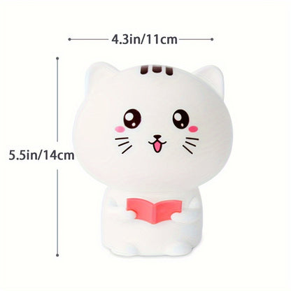 Kawaii Night Light - Cute Reading Kitty Silicone Lamp with 7 Color Changing Modes & USB Rechargeable Battery - Pink