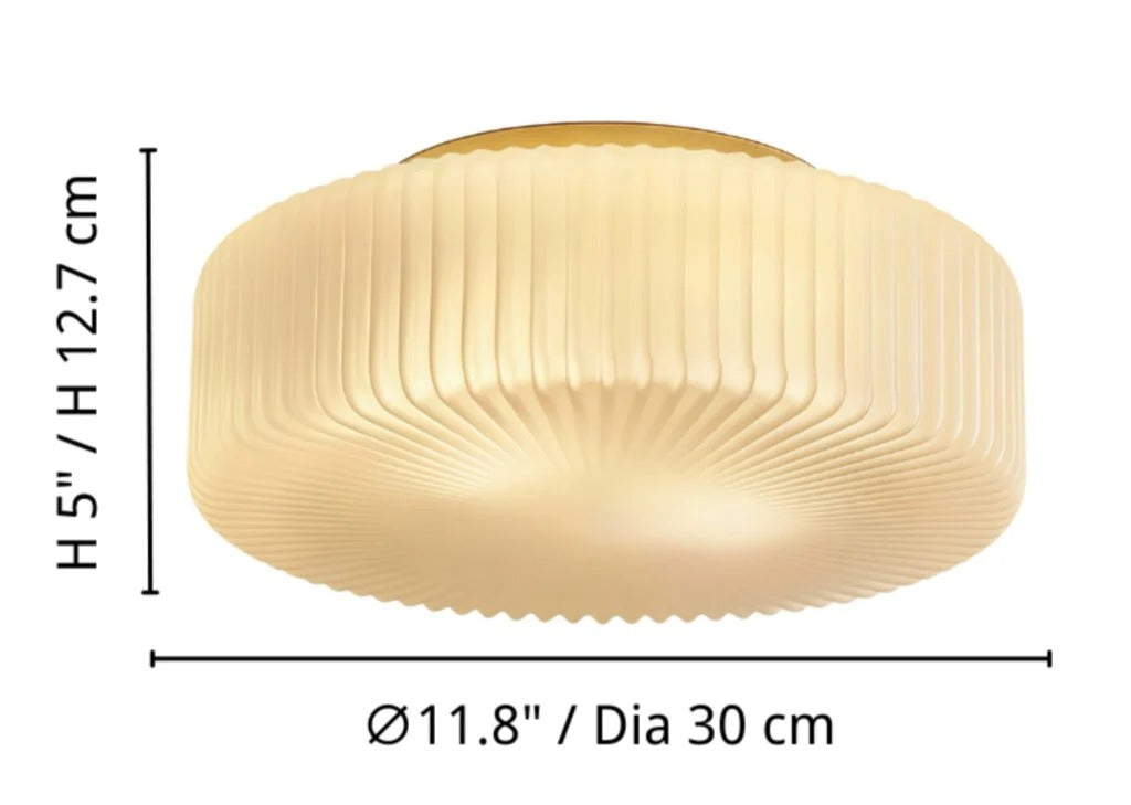 Royelux Modern Opaline Ribbed Glass Flush Mount Ceiling Light for Bedroom & Hallway