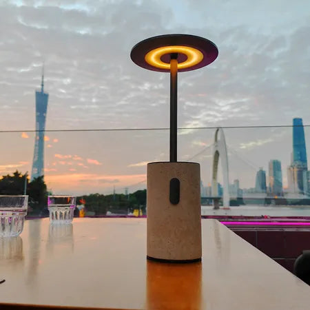RoyaleGlow Rechargeable Travertine LED Table Lamp with Touch Dimming