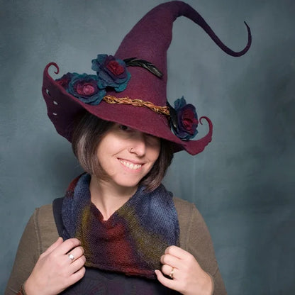 RoyaleGlow Halloween Party Felt Witch Hats for Adults