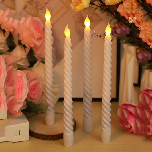 6-Pack LED Flameless Candles, White Spiral Design, Plastic, Freestanding, Rotating Knob Control, Downlight, Holiday Theme, Battery Operated (Not Included), for Various Room Types, Christmas, Halloween, Valentine's, Wedding Decor