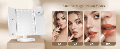 Luxora Tri-Fold Led Makeup Mirror With Light 2X 3X 10X