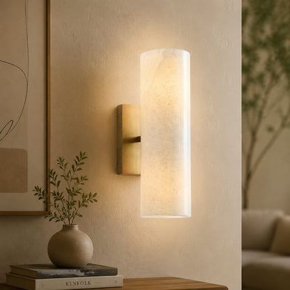 RoyaleGlow Modern Alabaster Wall Sconce - Brass Vanity Light Fixture