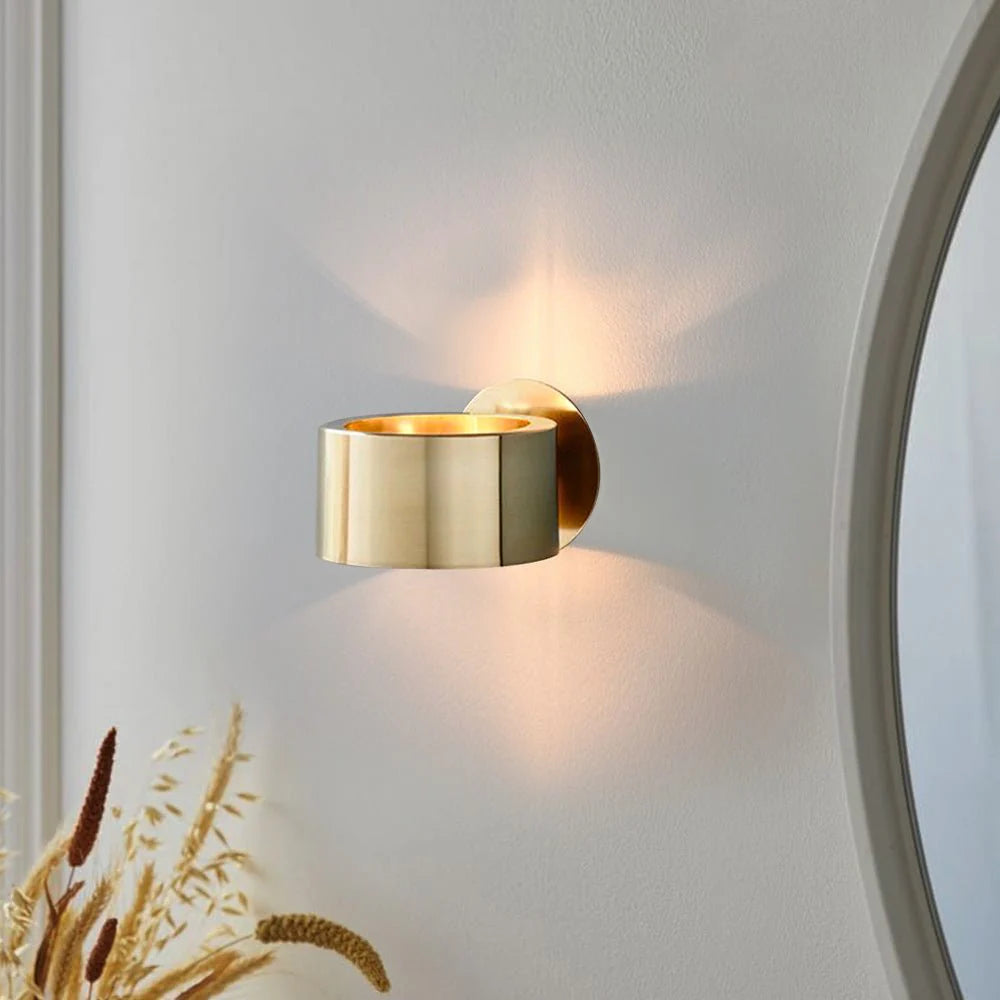 Rayvia Cylindrical Brushed Gold Wall Sconce for Up/Down Illumination