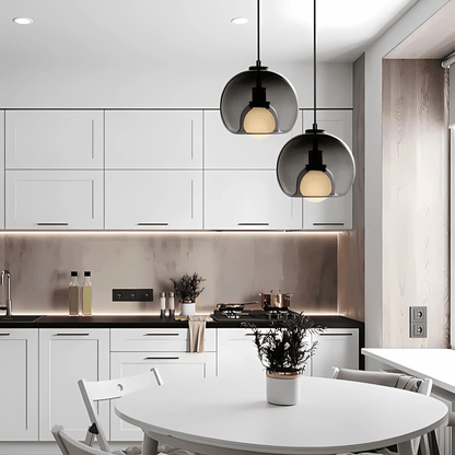 RoyaleGlow Smoked Glass Pendant Light-Modern Hanging Ceiling Fixture For Kitchen Island