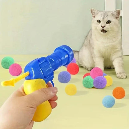 Pawellure Interactive Cat Ball Launcher Toy Gun with 30 Plush Balls for Engaging Play