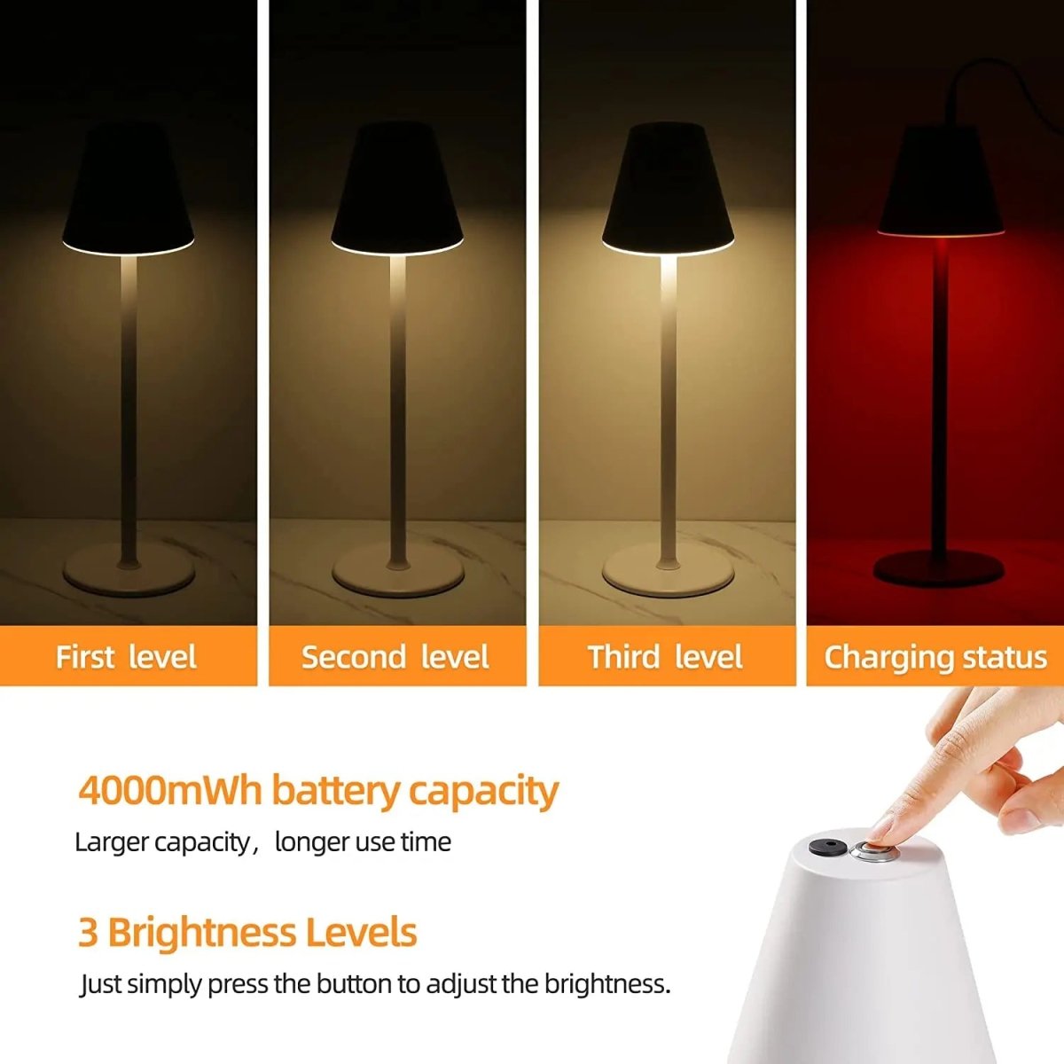 Rayvia Cordless Touch LED Bedside Lamp – Rechargeable & Dimmable Lighting - Black