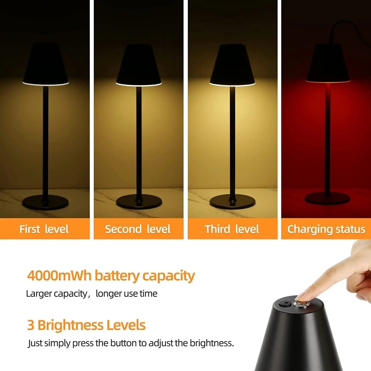 Rayvia Cordless Touch LED Bedside Lamp – Rechargeable & Dimmable Lighting - Black