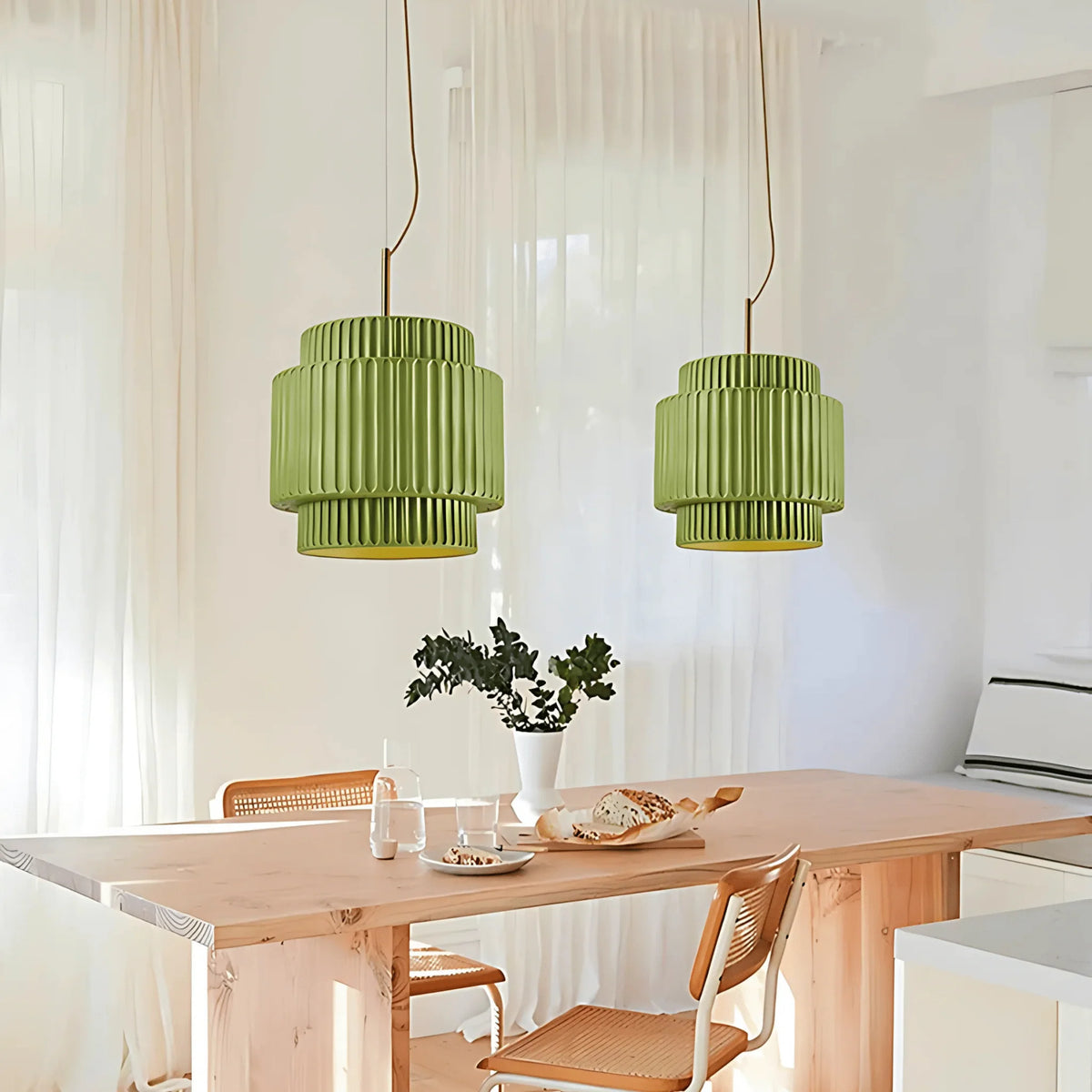 Royelux Modern Ribbed Green Resin Pendant Light - Hanging Lamp For Dining Room