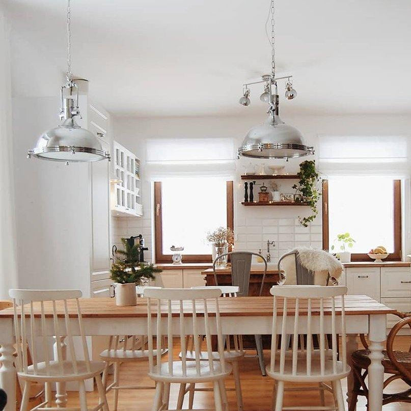 LuxRoyale Industrial Farmhouse Pendant Light - Polished Chrome Metal Dome Shade