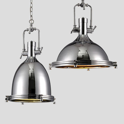 LuxRoyale Industrial Farmhouse Pendant Light - Polished Chrome Metal Dome Shade