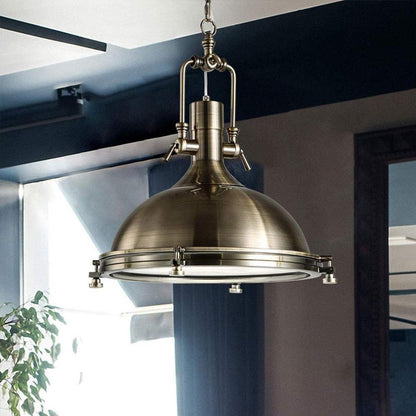 LuxRoyale Industrial Farmhouse Pendant Light - Polished Chrome Metal Dome Shade
