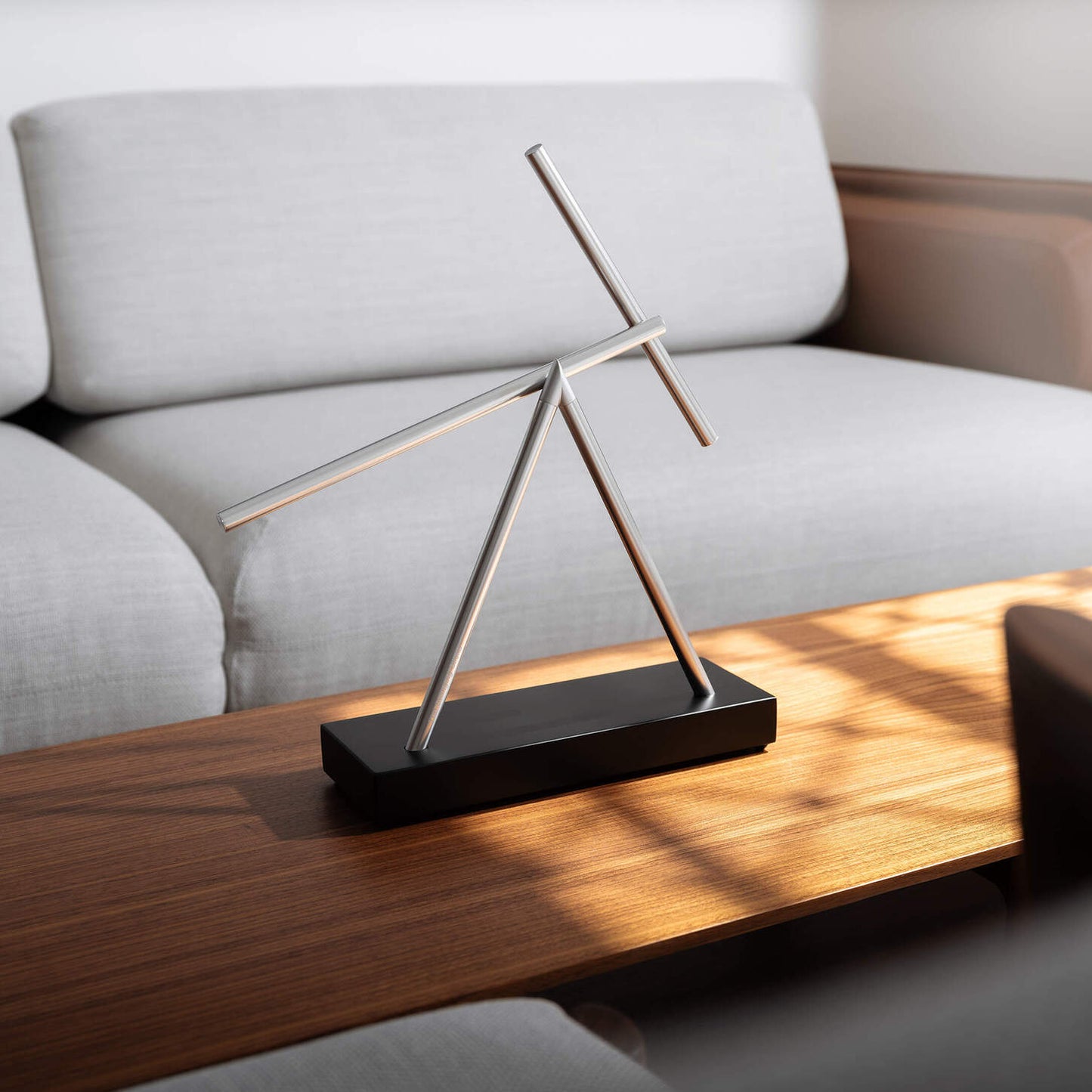 Royelux Aluminum Kinetic Desk Sculpture - Perpetual Motion Art with Wood Base
