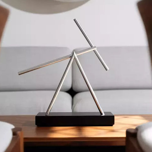 Royelux Aluminum Kinetic Desk Sculpture - Perpetual Motion Art with Wood Base