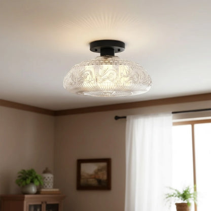 Royelux Modern Engraved Glass Semi-Flush Mount Ceiling Light
