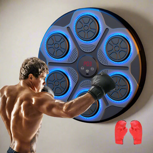 Wall-Mounted Boxing Trainer with RGB Lights & Bluetooth – Interactive punching pad for boxing, MMA, & fitness training. Adjustable speed modes, durable PU-ABS material, easy no-drill installation. Includes gloves, music feature, & reflex training. Perfect for home workouts & gym sessions
