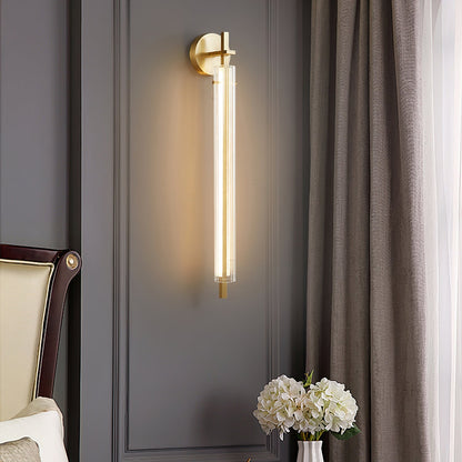 LuxRoyale Brass Wall Lamp With Clear Glass Tube, Dimmable Sconce For Living Room, Premium Luxury Glow