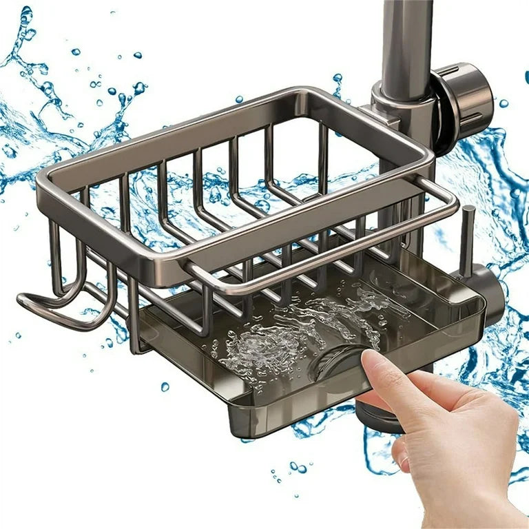Royallure Premium Aluminum Sink Organizer – Space-Saving Kitchen Storage Rack for Sponges, Soap, & Brushes – Easy Install & Quick Dry Design