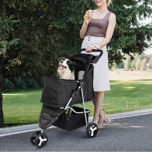Royallure Foldable Dog Stroller for Small and Large Pets – 3-Wheel Design with Zippered Entry and Mesh Canopy 0