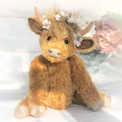 RoyaleGlow Highland Cow Wearing Flowers Plush Toy 25cm