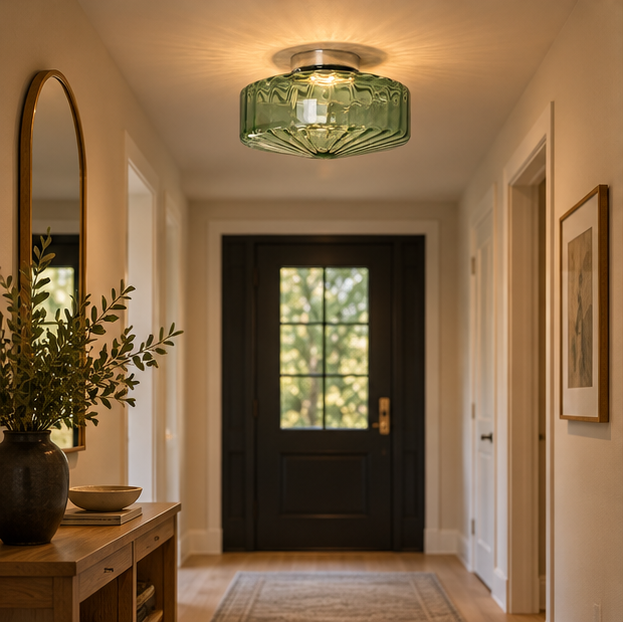RoyaleGlow Modern Flush Mount Ceiling Light - Corrugated Glass LED Fixture