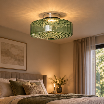 RoyaleGlow Modern Flush Mount Ceiling Light - Corrugated Glass LED Fixture