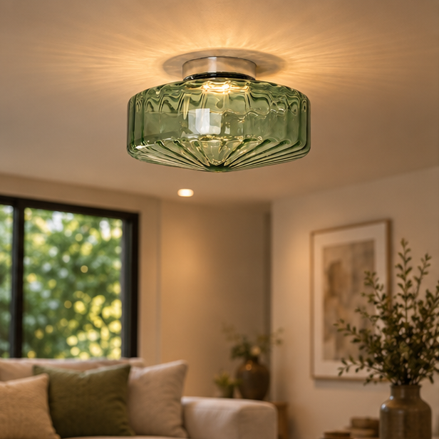 RoyaleGlow Modern Flush Mount Ceiling Light - Corrugated Glass LED Fixture