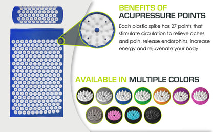 RoyaleGlow Acupuncture Mat with Neck Pillow for Pain Relief