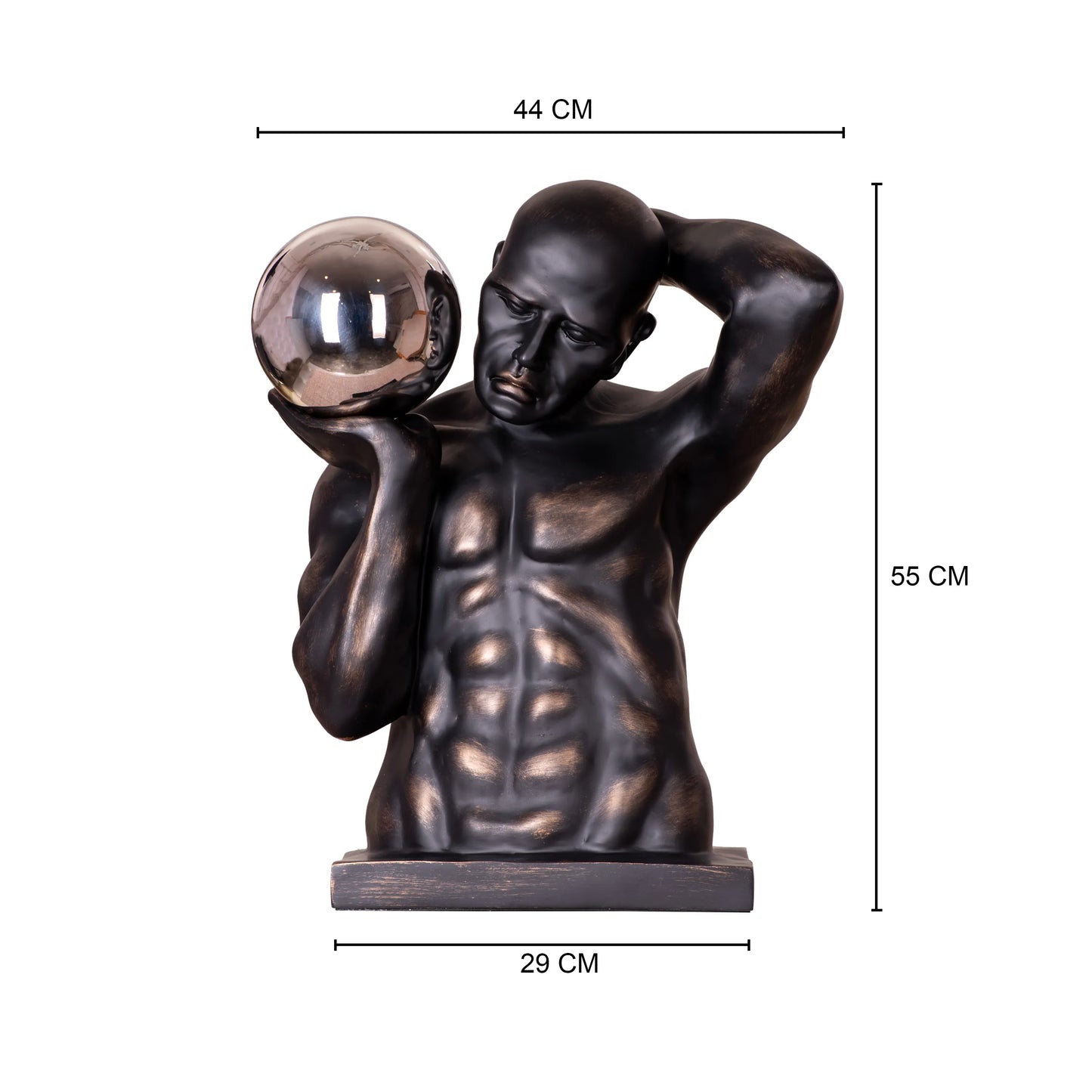 RoyaleGlow Bronze Atlas Sculpture with Silver Orb - Modern Abstract Human Figurine