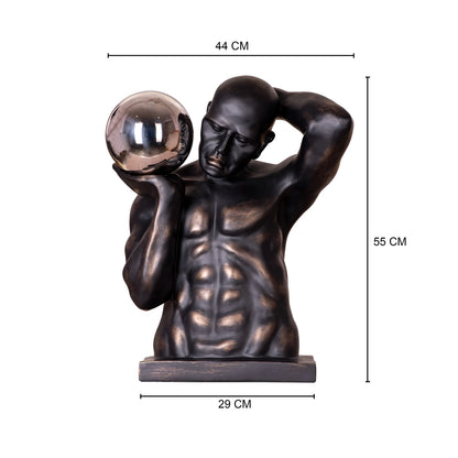 RoyaleGlow Bronze Atlas Sculpture with Silver Orb - Modern Abstract Human Figurine