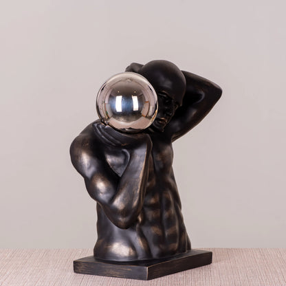 RoyaleGlow Bronze Atlas Sculpture with Silver Orb - Modern Abstract Human Figurine